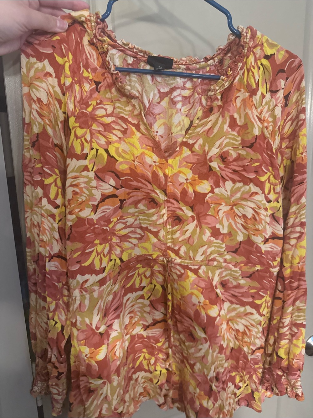 torrid Floral V-Neck Peasant Tunic in Coral, Yellow, Cream
